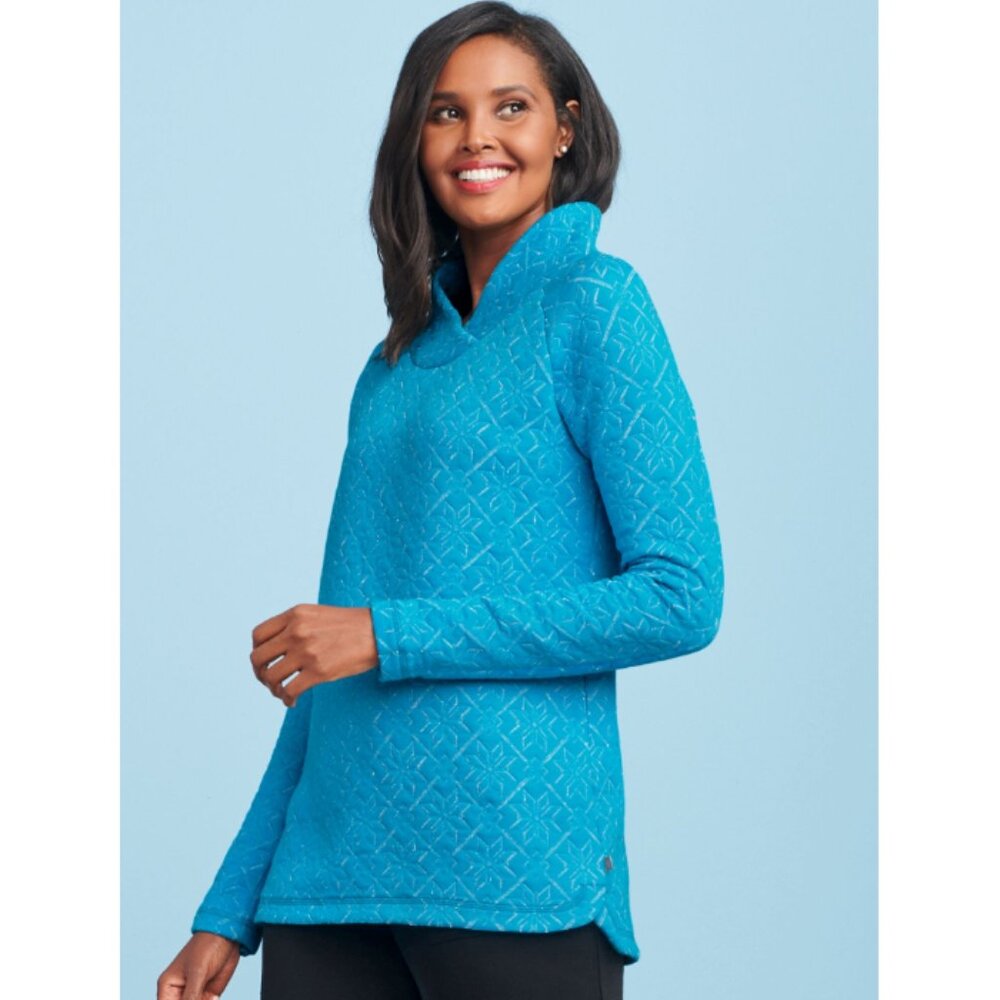 TALBOTS Snowflake Quilted Wrap Mock Neck Shimmer Pullover Sweater Size XLp